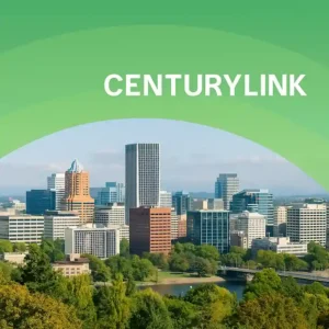 Portland, OR skyline across the Willamette River with CenturyLink branding—hero image for CenturyLink Internet availability in Portland