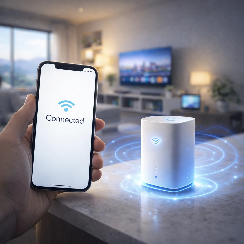 Smartphone showing connected Wi-Fi status with wireless internet device providing fast home internet in Reno Nevada