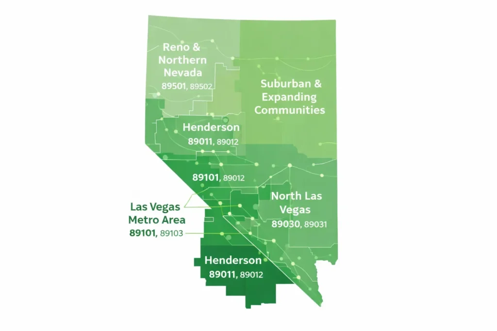 Nevada Internet Service Areas and ZIP Code Coverage Map