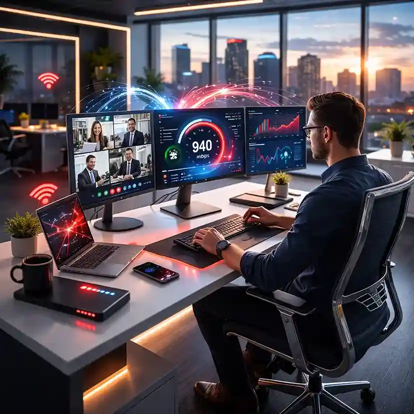 Frontier Fiber Internet Performance in Tampa – High-Speed Office Workspace